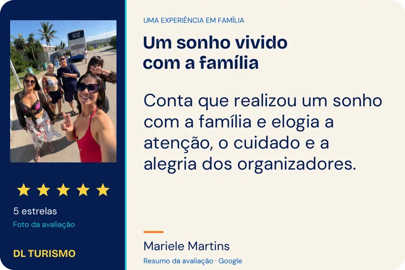 Resumo da avaliação de Mariele Martins no Google: Um sonho vivido com a família.